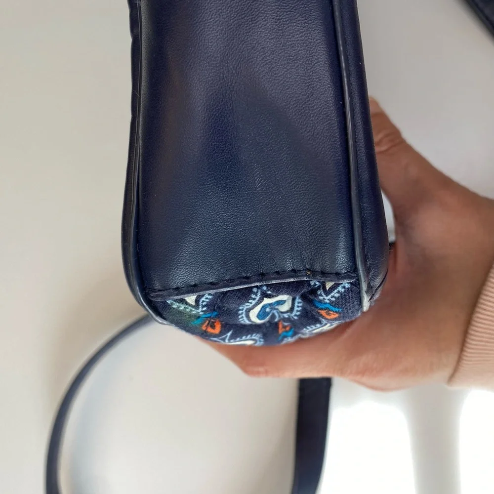 Vera Bradley Women's Trimmed Trapeze Crossbody Purse Marrakesh Motifs Bag Blue